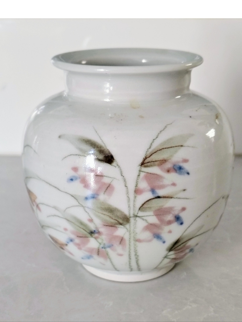Hand-Painted Floral Vase Gray | Canadian Art Studio Potter Joseph Panacci